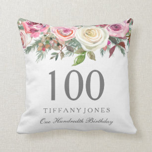 Elegant White Rose Pink Floral 100. Geburtstag Kissen