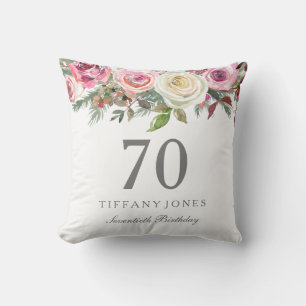 Elegant White Rose Pink Floral 70. Geburtstag Kissen
