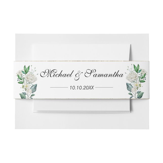 Elegant White Rose und Lilies Wedding Einladungsbanderole (Vorderseite Beispiel)