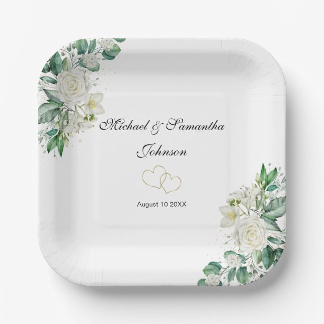 Elegant White Rose und Lilies Wedding Pappteller (Vorderseite)