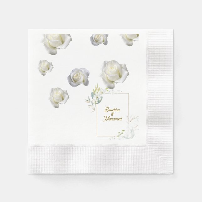 Elegant White Rose Wedding Napkins - Personalisier Serviette (Vorderseite)