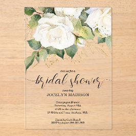 Elegant White Roses Bridal Shower Acrylic Invitati Acryleinladungen