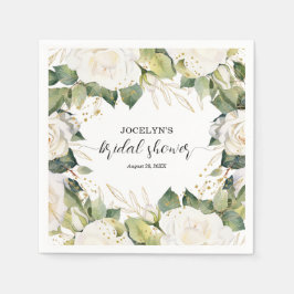 Elegant White Roses Bridal Shower Serviette