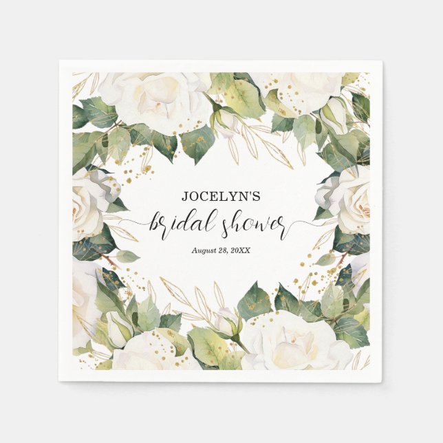 Elegant White Roses Bridal Shower Serviette (Vorderseite)