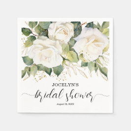 Elegant White Roses Bridal Shower Serviette