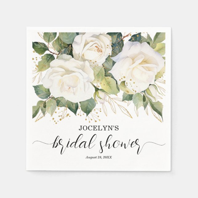 Elegant White Roses Bridal Shower Serviette (Vorderseite)