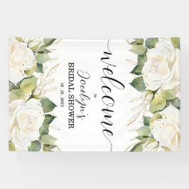 Elegant White Roses Bridal Shower Welcome Banner