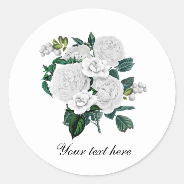 Elegant white roses customizable runder aufkleber (Vorderseite)