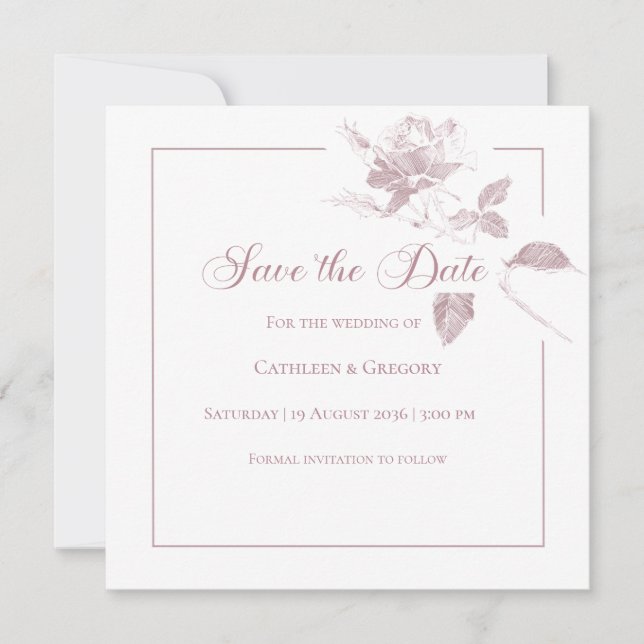 Elegant White Roses Dusty Pink Floral Wedding Save The Date (Vorderseite)