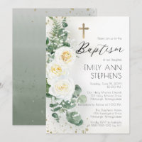 Elegant White Roses Eucalyptus Floral Girl Taufe