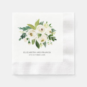 Elegant White Roses Greenerity Wedding Paper Napki Serviette