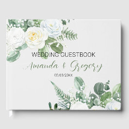 Elegant White Roses & Greenery Gästebuch