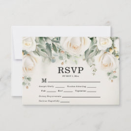 Elegant White Roses Grüne Hochzeit RSVP Karte