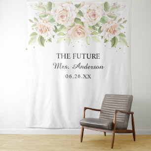 Elegant White Roses Mrs. Brautparty Backdrop Wandteppich
