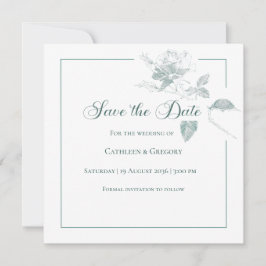 Elegant White Roses Sage Green Floral Wedding Save The Date