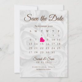 Elegant White ROses Save the Date Calendar Wedding Einladung