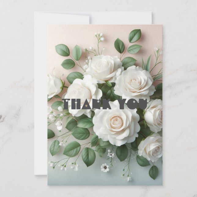 Elegant White Roses Wedding Dankeschön Card Mitteilungskarte (Vorderseite)