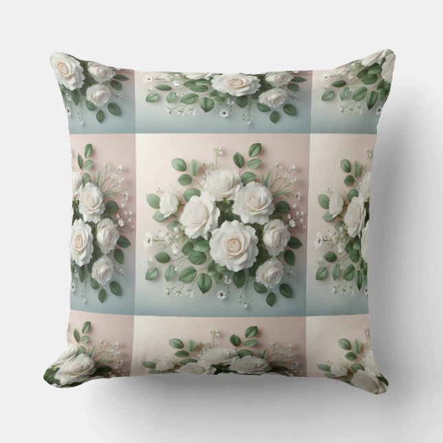 Elegant White Roses Wedding Throw Kissen (Vorderseite)