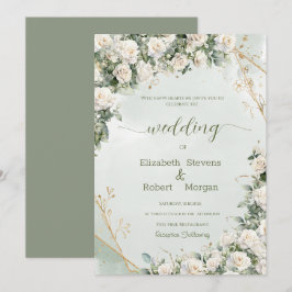 Elegant White Rosese Wedding Einladung