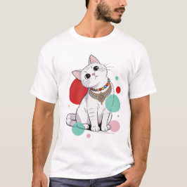 Elegant White Royal Cat Necklace Design T-Shirt