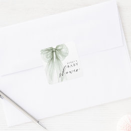 Elegant White Sage Green Bow Baby Shower Quadratischer Aufkleber