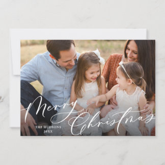 Elegant White Script Merry Christmas Collage Feiertagskarte
