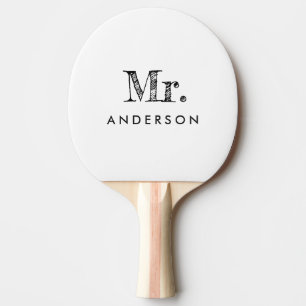 Elegant White Script Mr Ping Pong Paddle Tischtennis Schläger