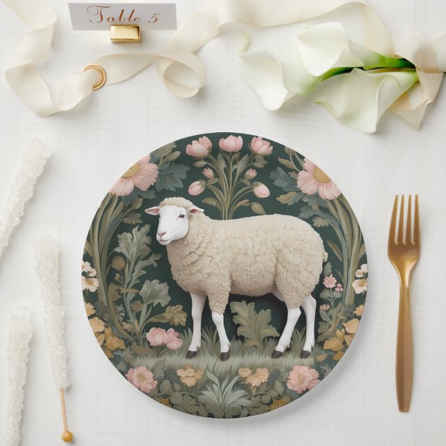 Elegant White Sheep William Morris Inspiriert Pappteller (Hochzeit)