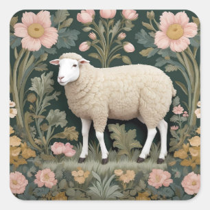 Elegant White Sheep William Morris Inspiriert Quadratischer Aufkleber