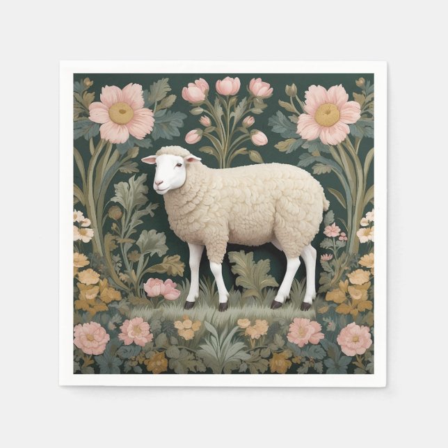 Elegant White Sheep William Morris Inspiriert Serviette (Vorderseite)