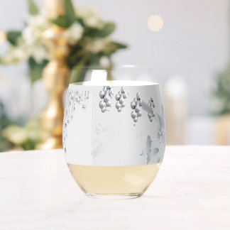 Elegant White & Silver Wedding Stemless Wine Glass Weinglas Ohne Stiel