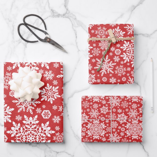 Elegant White Snowflake (Cranberry) Geschenkpapier Set (Vorderseite)