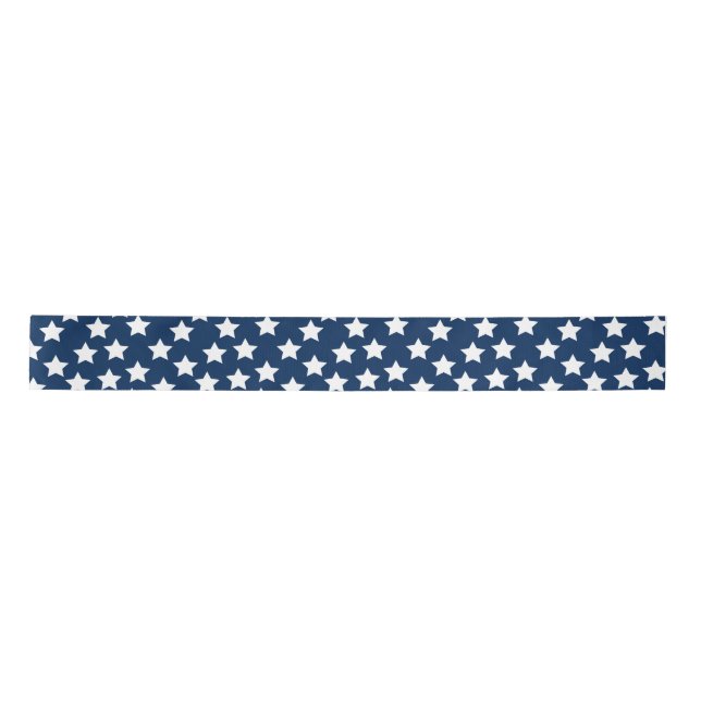 Elegant White Stars Blue Background Patriotic Satinband (Vorderseite)
