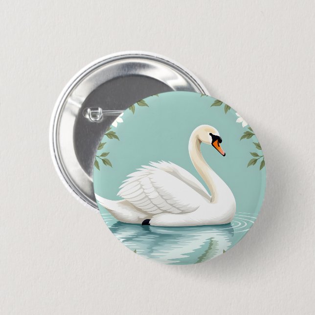 Elegant white swan floral blue button (Vorne & Hinten)