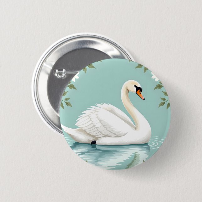Elegant white swan floral blue button (Vorne & Hinten)