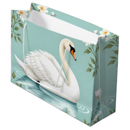 Elegant white swan floral blue große geschenktüte