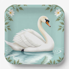 Elegant white swan floral blue pappteller