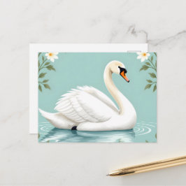 Elegant white swan floral blue postkarte