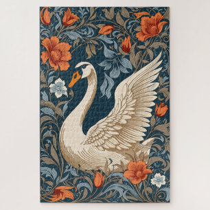 Elegant White Swan William Morris Inspirierte flor Puzzle