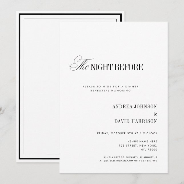Elegant White The Night Before Rehearsal Dinner Einladung (Vorne/Hinten)