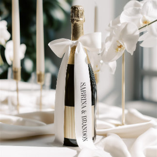 Elegant White Wedding Bride & Groom Names  Satinband