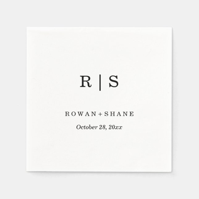 Elegant White Wedding Napkin mit Black Monogram Serviette (Vorderseite)