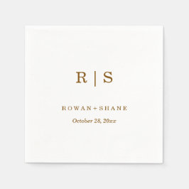 Elegant White Wedding Napkin mit Brown Monogram Serviette