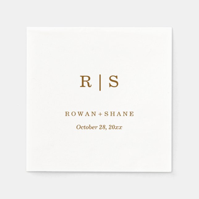 Elegant White Wedding Napkin mit Brown Monogram Serviette (Vorderseite)