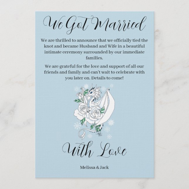 Elegant White Winter Fantasy Dragon Roses Wedding  Einladung (Vorderseite)