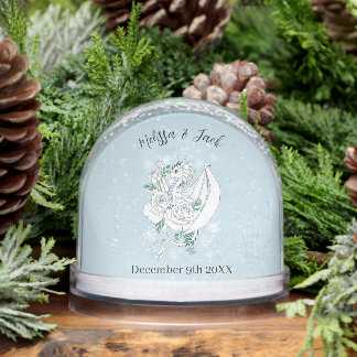 Elegant White Winter Fantasy Dragon Roses Wedding Schneekugeln