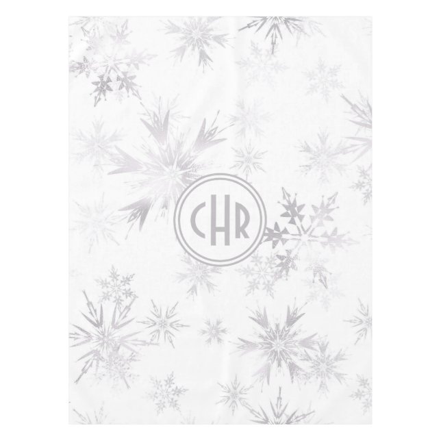 Elegant White Winter Snowflakes Tischdecke (Vorderseite)