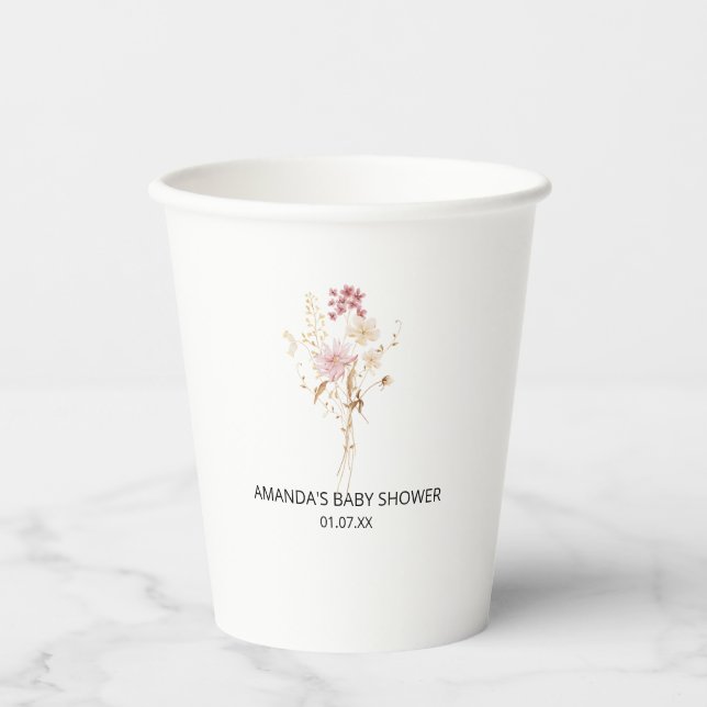 Elegant Wild Blume Babydusche Pappbecher (Vorderseite)