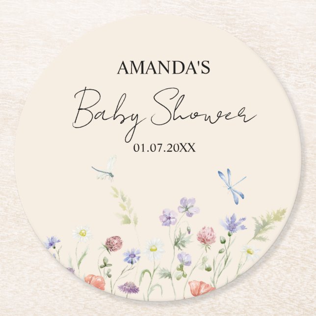 Elegant Wild Blume Babydusche Runder Pappuntersetzer (Vorderseite)