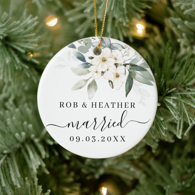 Elegant Wild Blume Personalisiert Verheiratet neu  Keramik Ornament (Baum)